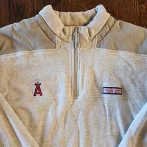 Vineyard Vines Men’s LA Angels Heather Grey Shep Shirt Quarter-Zip Pullover XXL